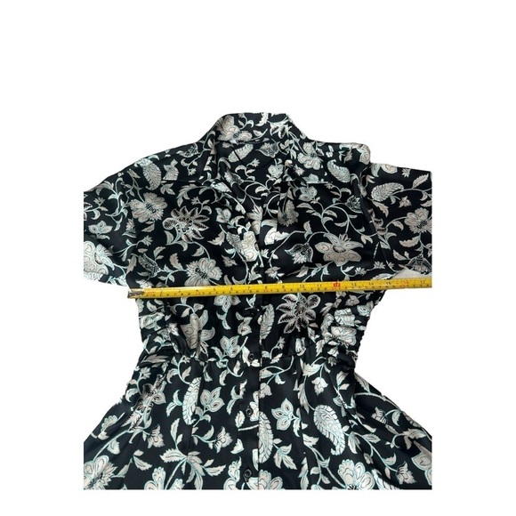 ZARA Satin Effect Black White Floral Shirt Dress XS Long Exaggerated Sleeve XS - Picture 9 of 15